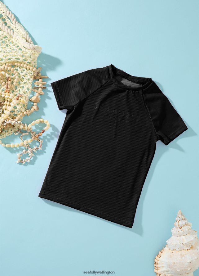 Seafolly Children Essential Girls S/S Rash Vest Swimwear Black LT08Z8802