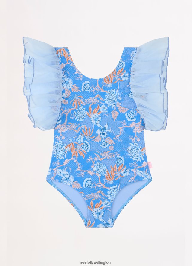 Seafolly Children Fuji Girls Fairy Sleeve 1Pc Swimwear Blue LT08Z8790