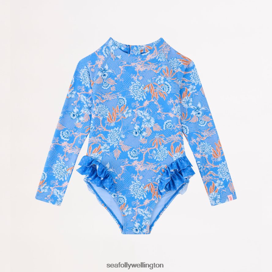 Seafolly Children Fuji Girls Frill Hip Paddlesuit Swimwear Blue LT08Z8789