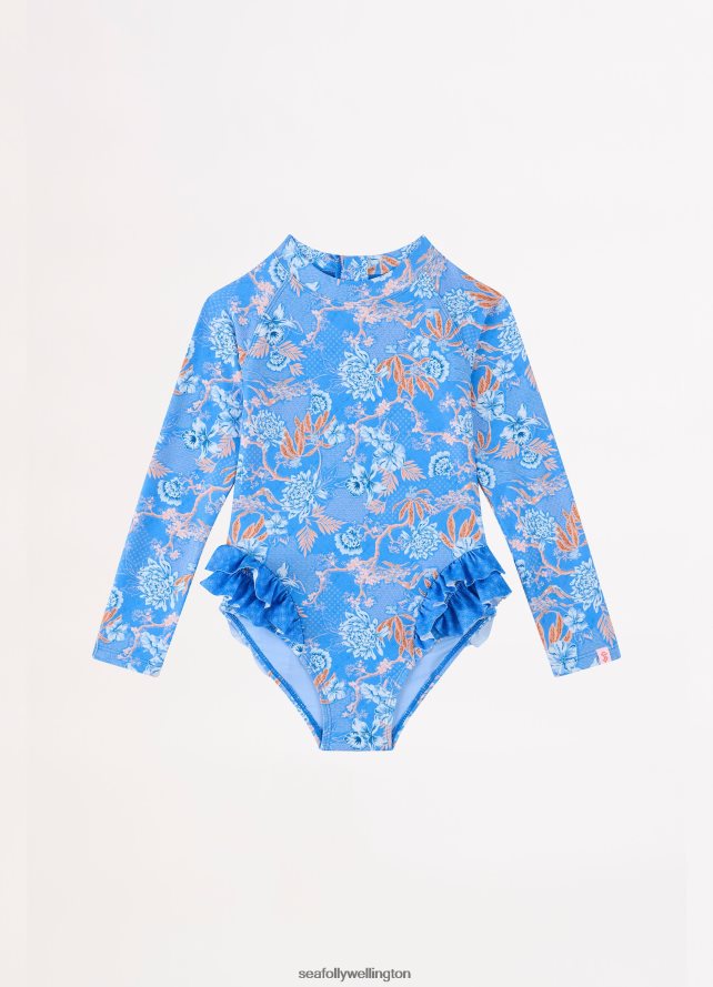 Seafolly Children Fuji Girls Frill Hip Paddlesuit Swimwear Blue LT08Z8789