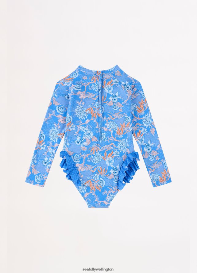 Seafolly Children Fuji Girls Frill Hip Paddlesuit Swimwear Blue LT08Z8789