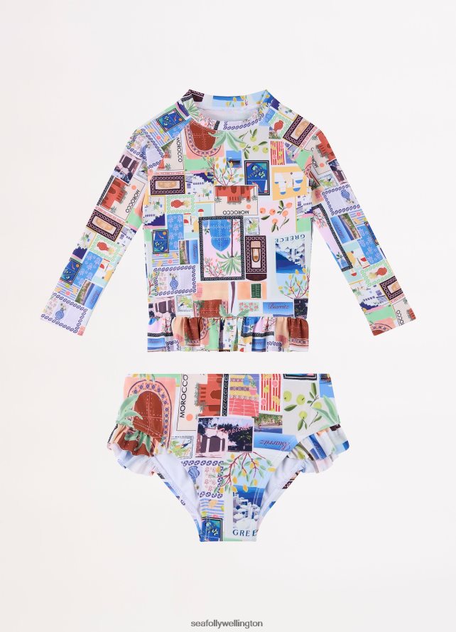 Seafolly Children On Vacation Girls Peplum Surf Set Swimwear Azure LT08Z8793