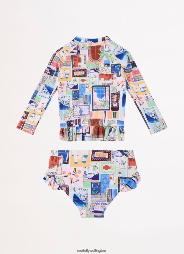 Seafolly Children On Vacation Girls Peplum Surf Set Swimwear Azure LT08Z8793