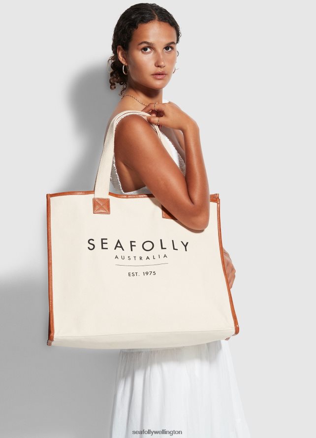 Seafolly Women Canvas Tote Bag Accessories Sand LT08Z8763