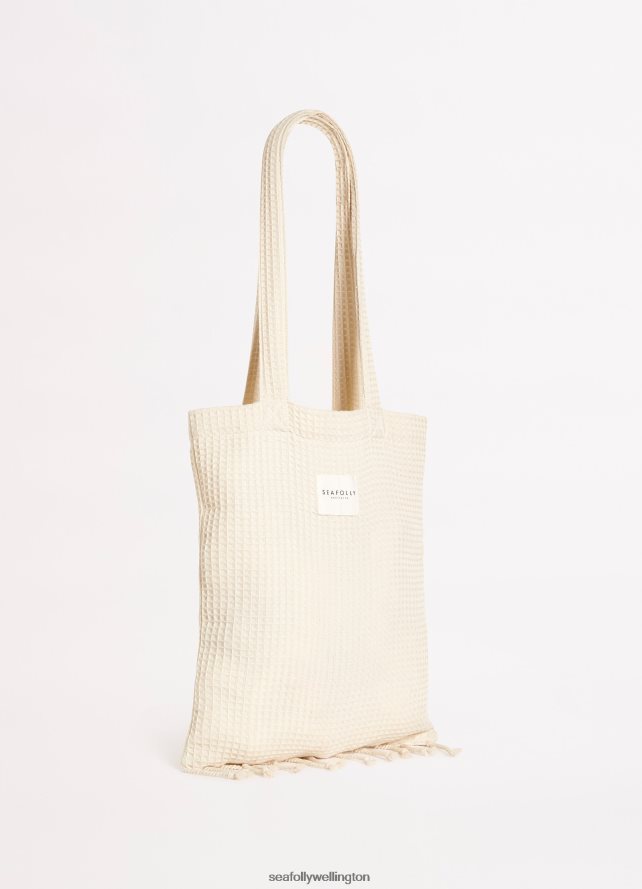 Seafolly Women Waffle Towel & Tote Set Accessories Sand LT08Z8770