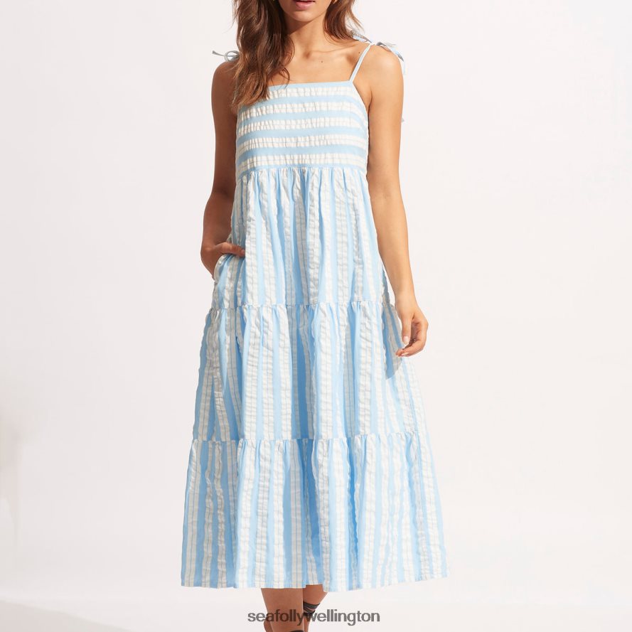 Seafolly Women Cabana Tier Maxi Clothes Powder Blue LT08Z8686