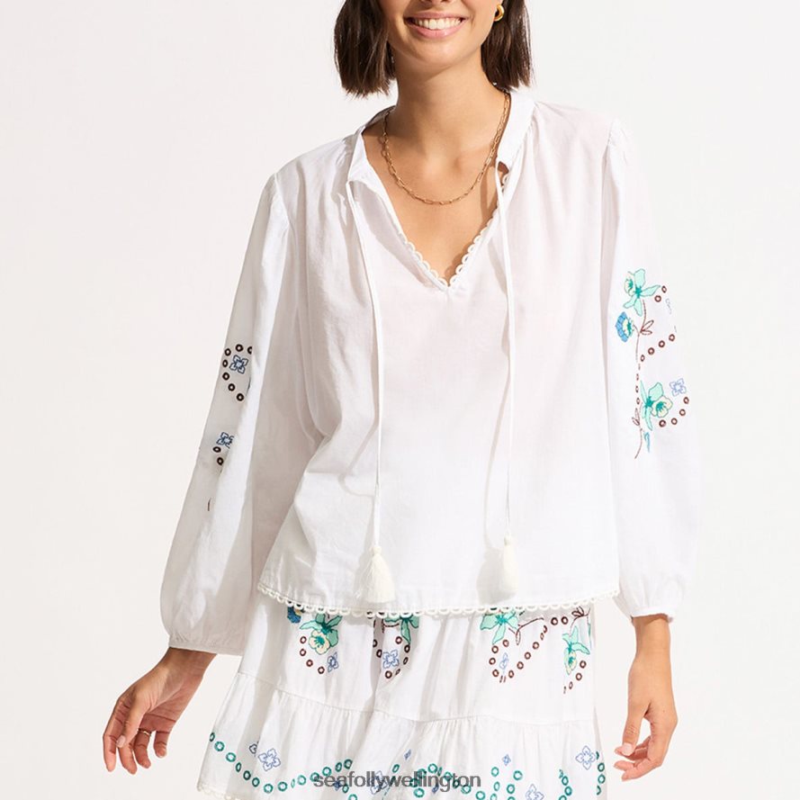 Seafolly Women Eden Embroidery Skirt Clothes White LT08Z8722