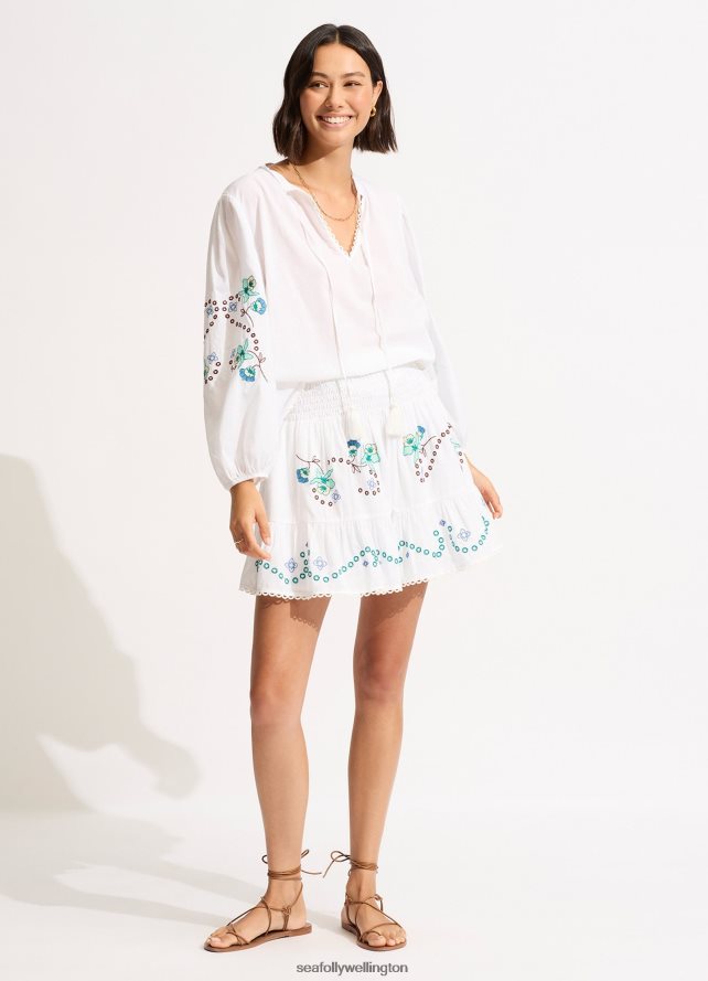 Seafolly Women Eden Embroidery Skirt Clothes White LT08Z8722