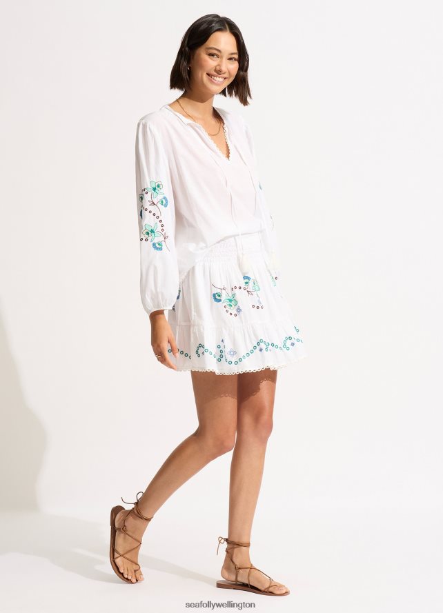 Seafolly Women Eden Embroidery Skirt Clothes White LT08Z8722