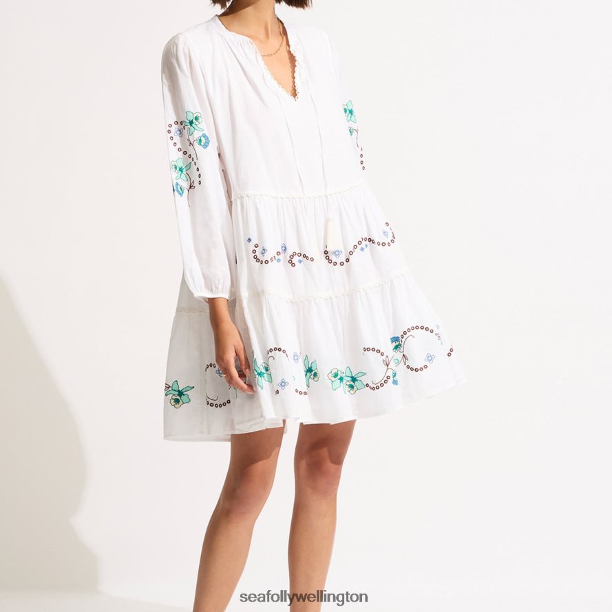 Seafolly Women Eden Embroidery Tier Midi Dress Clothes White LT08Z8673