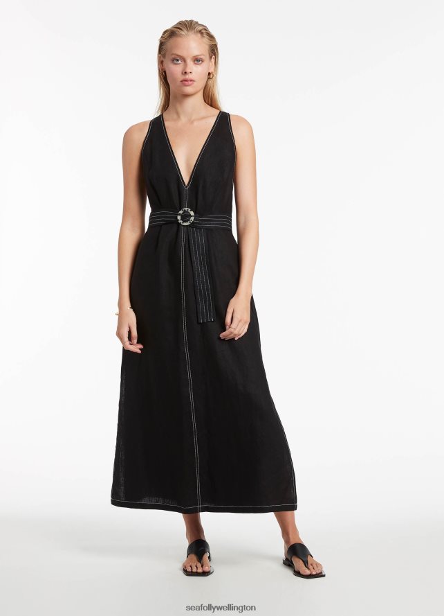 Seafolly Women Jetset Plunge Stitch Dress Clothes Black LT08Z8701