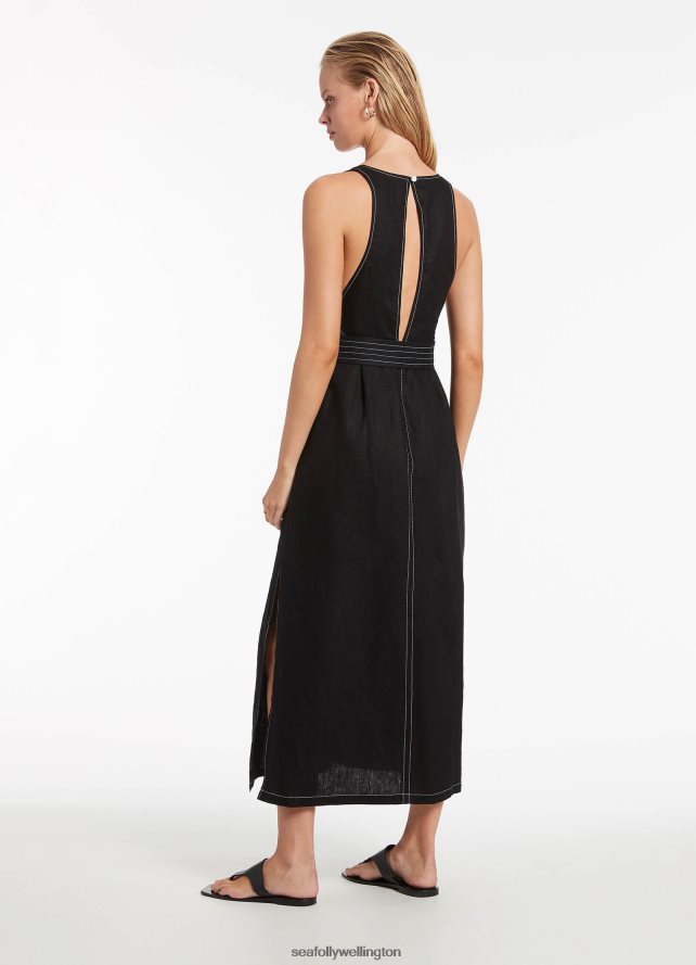 Seafolly Women Jetset Plunge Stitch Dress Clothes Black LT08Z8701