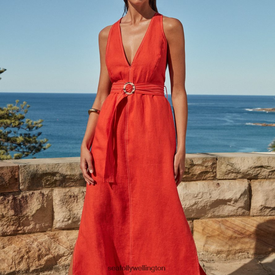 Seafolly Women Jetset Plunge Stitch Dress Clothes Fiamma LT08Z8700