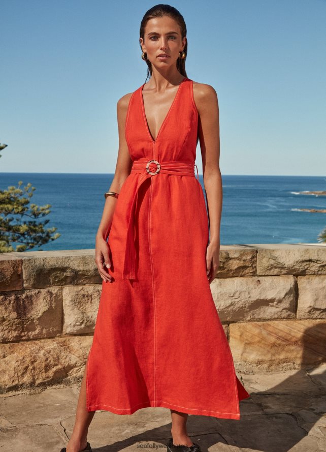 Seafolly Women Jetset Plunge Stitch Dress Clothes Fiamma LT08Z8700