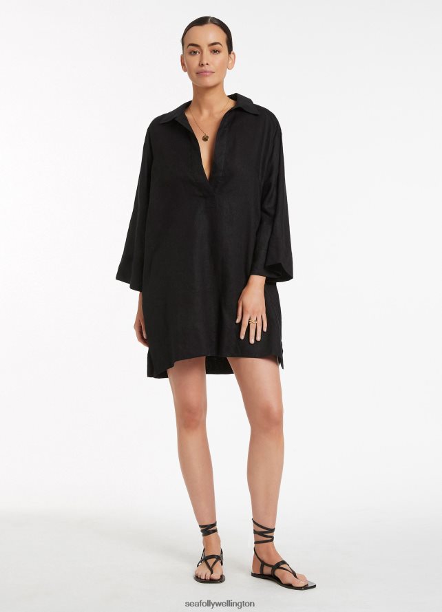 Seafolly Women Jetset Pullover Kaftan Clothes Black LT08Z8705