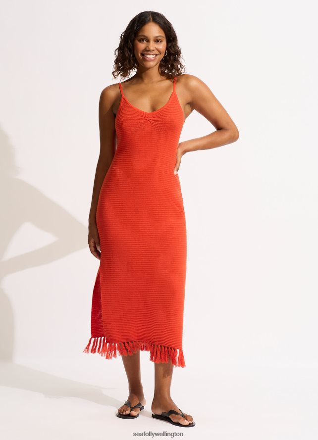 Seafolly Women Maxi Knit Cover Up Clothes Tamarillo LT08Z8657