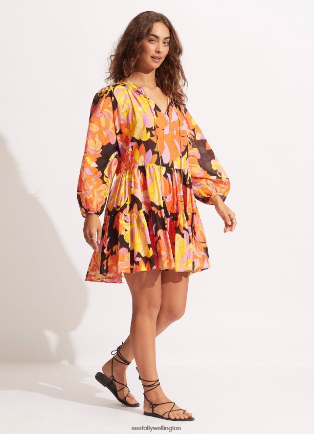 Seafolly Women Palm Springs Tier Dress Clothes Black LT08Z8691