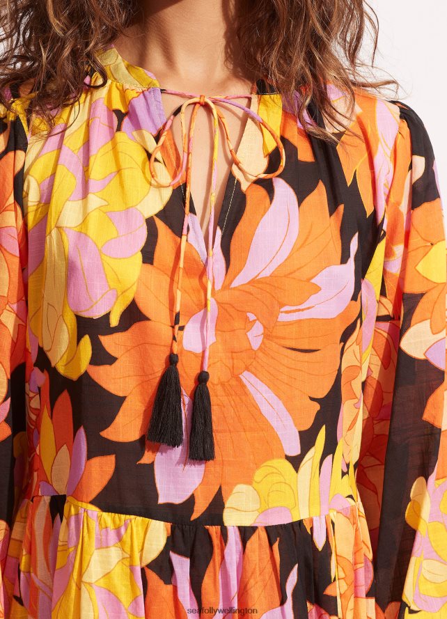 Seafolly Women Palm Springs Tier Dress Clothes Black LT08Z8691