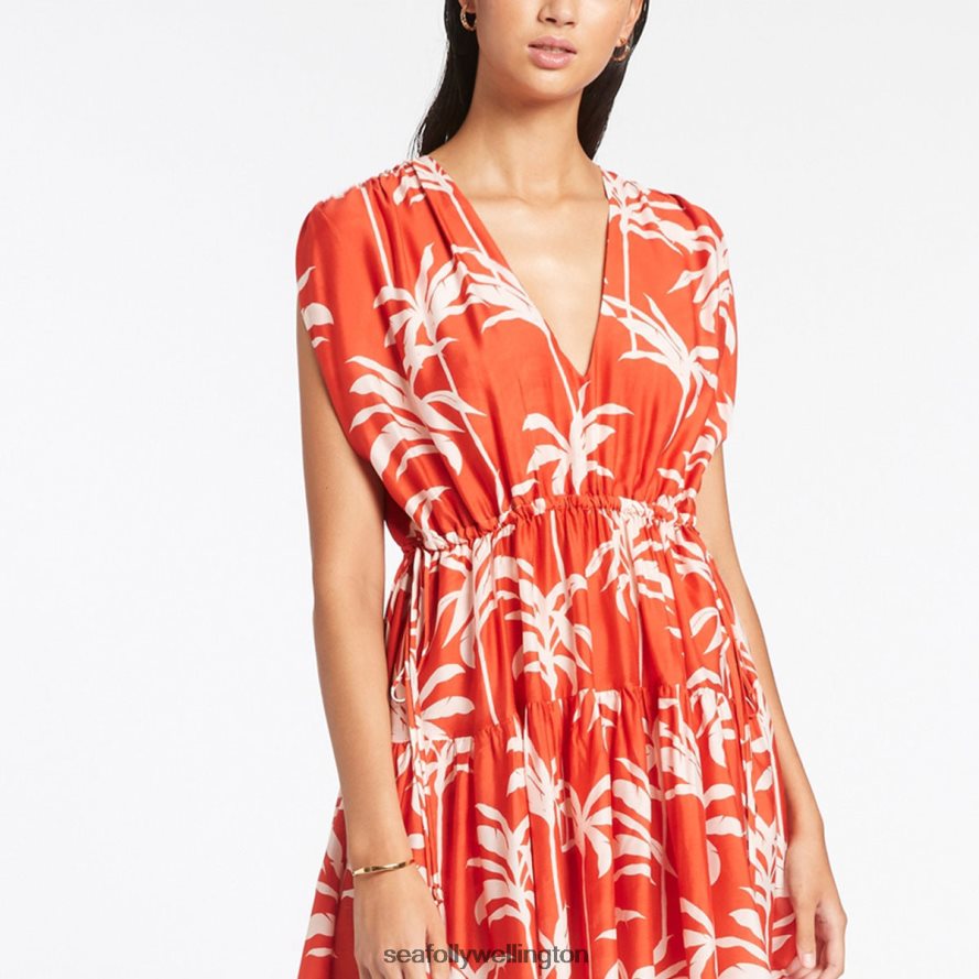 Seafolly Women Palme Tiered Cover Up Clothes Cherry LT08Z8699