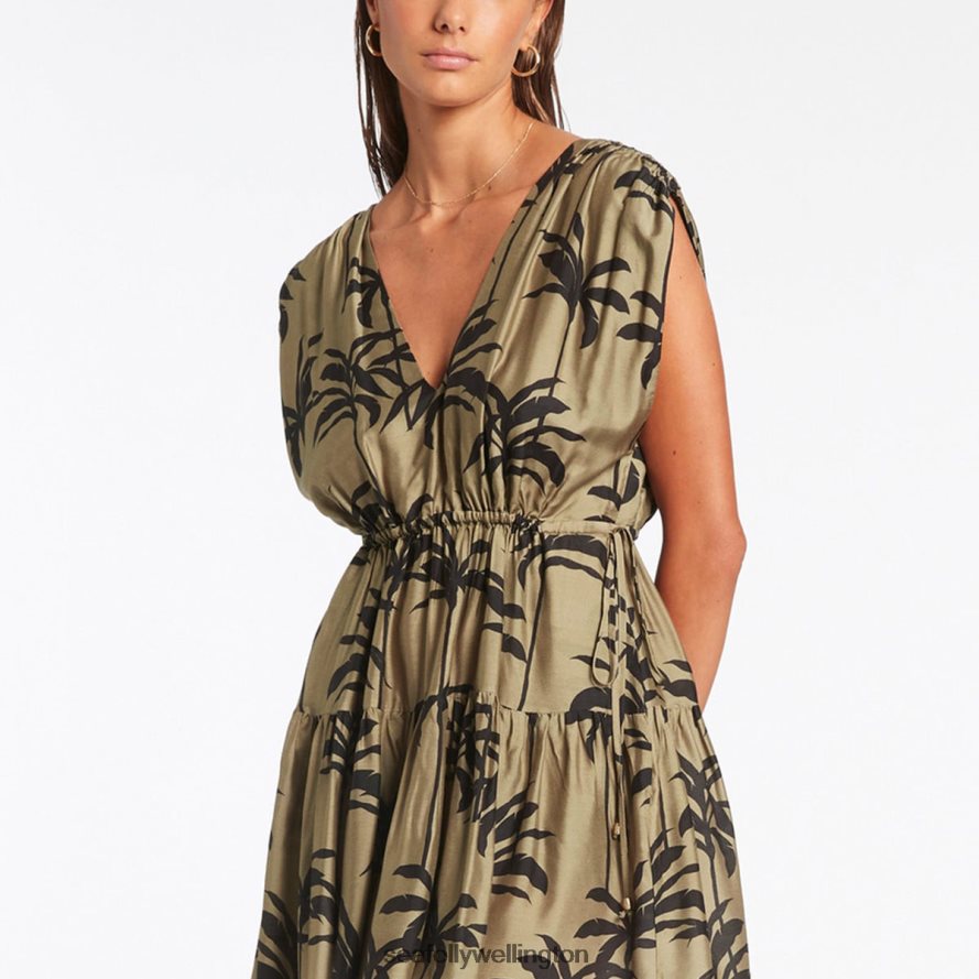 Seafolly Women Palme Tiered Cover Up Clothes Olive LT08Z8704