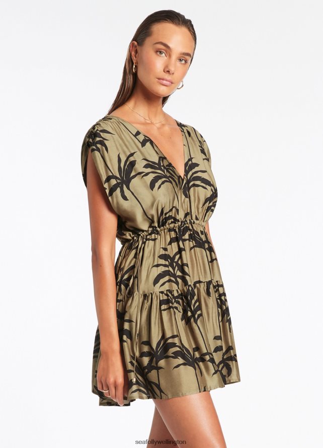 Seafolly Women Palme Tiered Cover Up Clothes Olive LT08Z8704