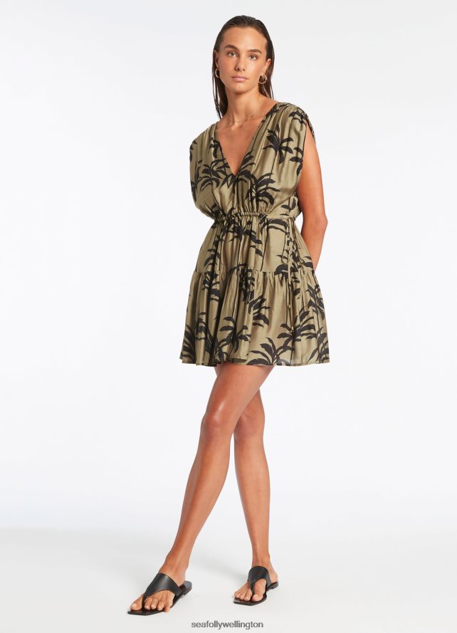 Seafolly Women Palme Tiered Cover Up Clothes Olive LT08Z8704