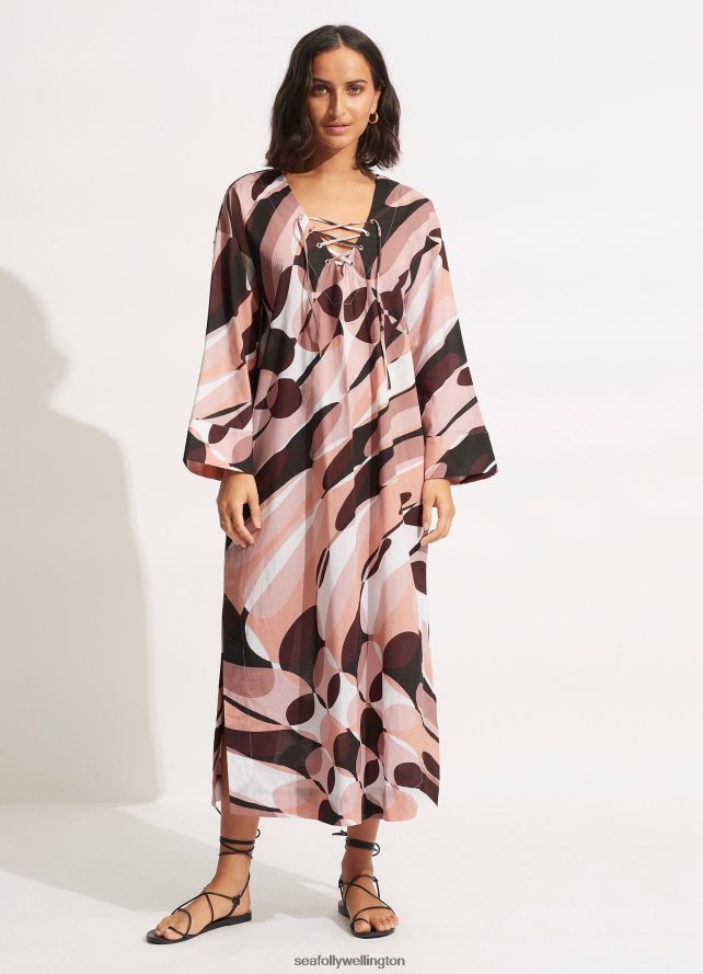 Seafolly Women PoolsideMaxi Cover Up Clothes Sepia LT08Z8706