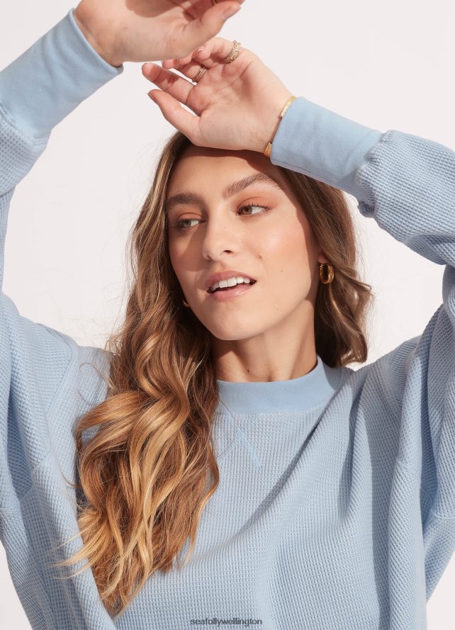 Seafolly Women Waffle Sweat Top Clothes Powder Blue LT08Z8660