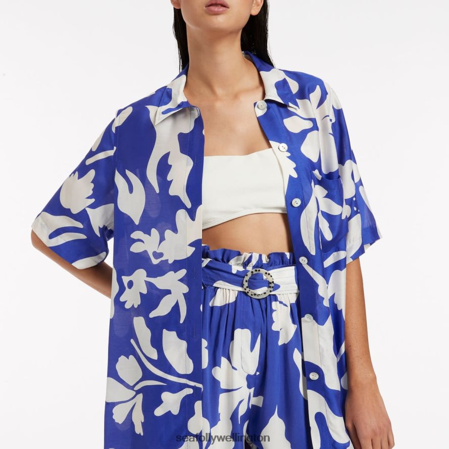 Seafolly Women Emporio Short Sleeve Shirt Clothes Sapphire LT08Z8745