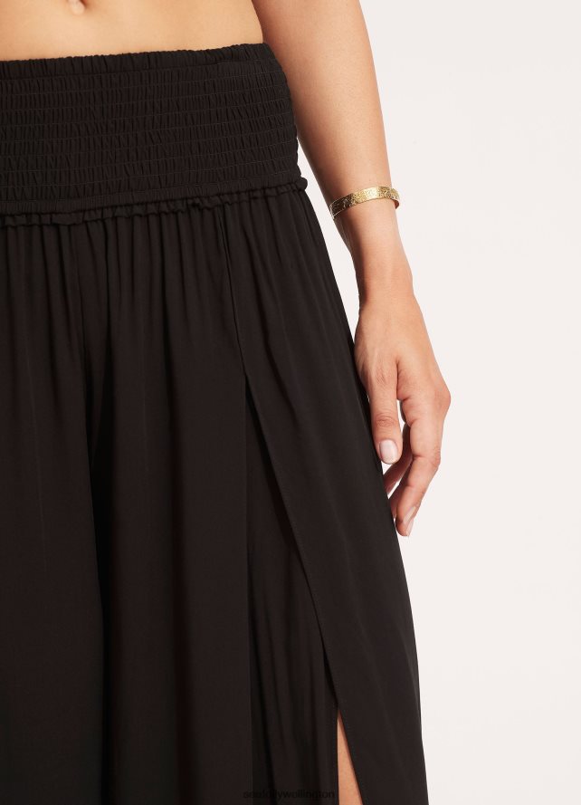 Seafolly Women Shirred Waist Wrap Pant Clothes Black LT08Z8748