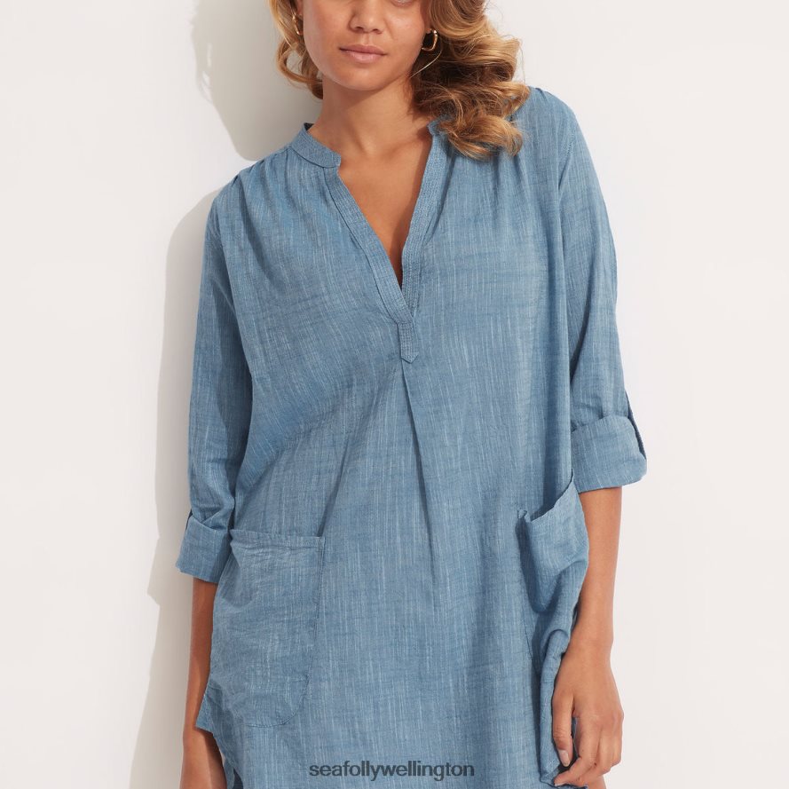 Seafolly Women Boyfriend Beach Shirt Clothes Chambray LT08Z8759