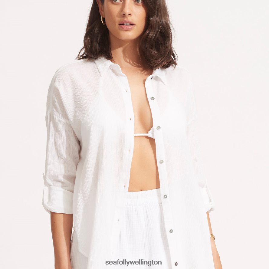 Seafolly Women Classic Beach Shirt Clothes White LT08Z8732