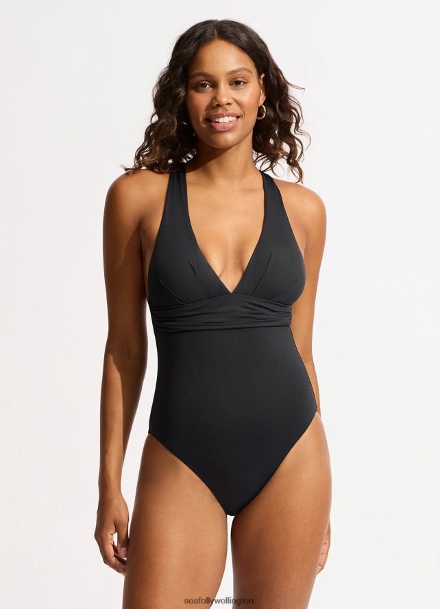 Seafolly Women Collective Cross Back One Piece Swimwear Black LT08Z841
