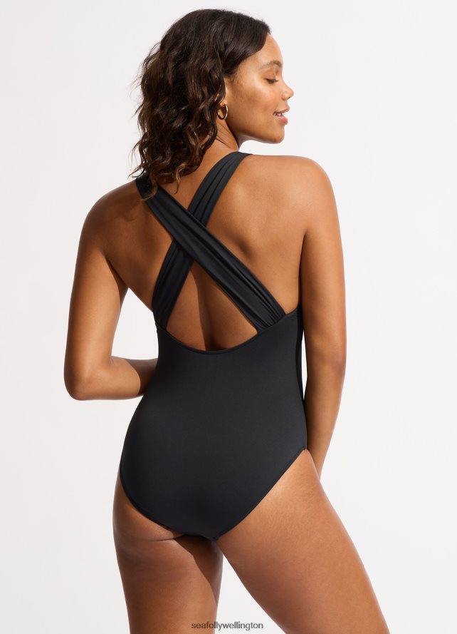 Seafolly Women Collective Cross Back One Piece Swimwear Black LT08Z841