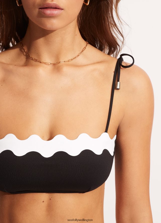 Seafolly Women Gia Ric Rac Bustier Bandeau Swimwear Black LT08Z8566