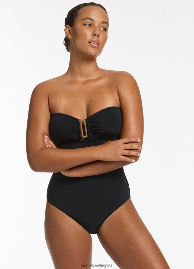 Seafolly Women Jetset Bandeau One Piece Swimwear Black LT08Z834