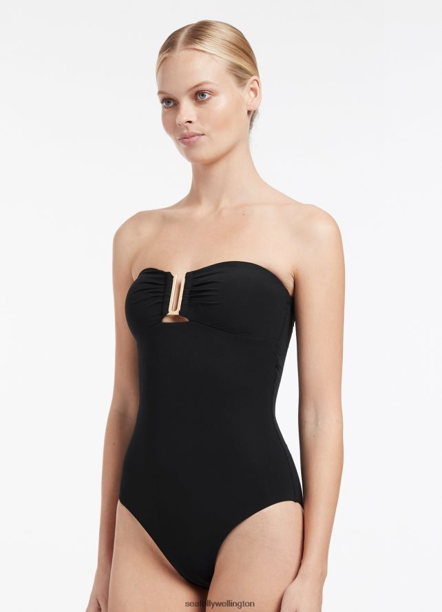 Seafolly Women Jetset Bandeau One Piece Swimwear Black LT08Z834