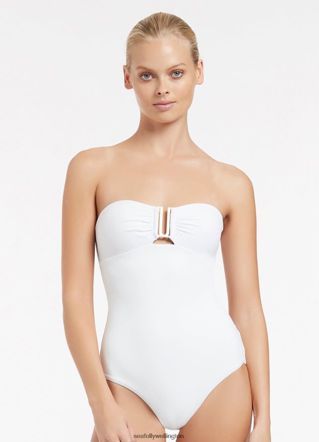 Seafolly Women Jetset Bandeau One Piece Swimwear White LT08Z891