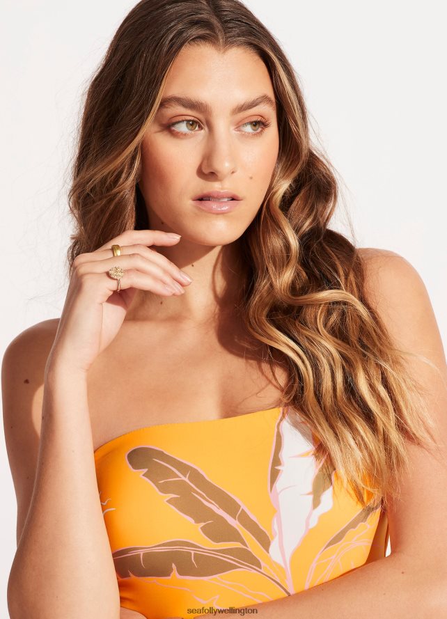 Seafolly Women Palm Paradise Bandeau One Piece Swimwear Rockmelon LT08Z889