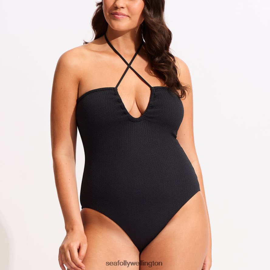 Seafolly Women Sea Dive Bandeau One Piece Swimwear Black LT08Z827