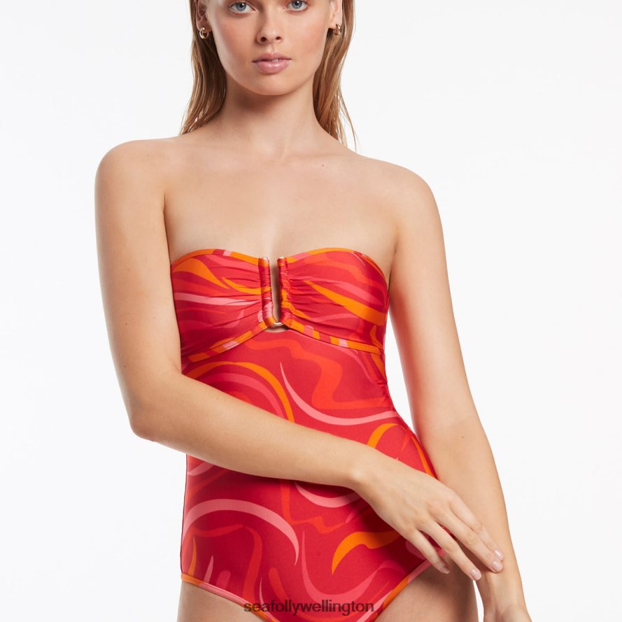 Seafolly Women Vortici Bandeau One Piece Swimwear Cherry LT08Z8166