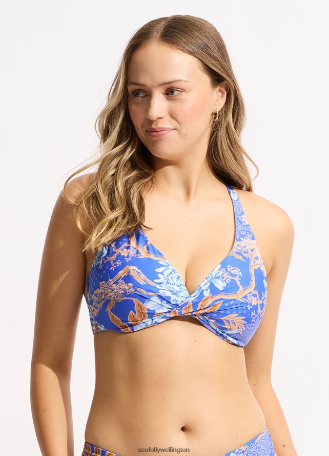 Seafolly Women Eden Wrap Front F Cup Bikini Top Swimwear Azure LT08Z8179