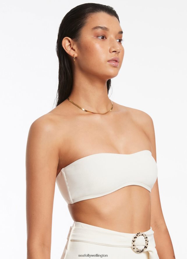 Seafolly Women Isla Rib Minimal Bandeau Bikini Top Swimwear Cream LT08Z8411