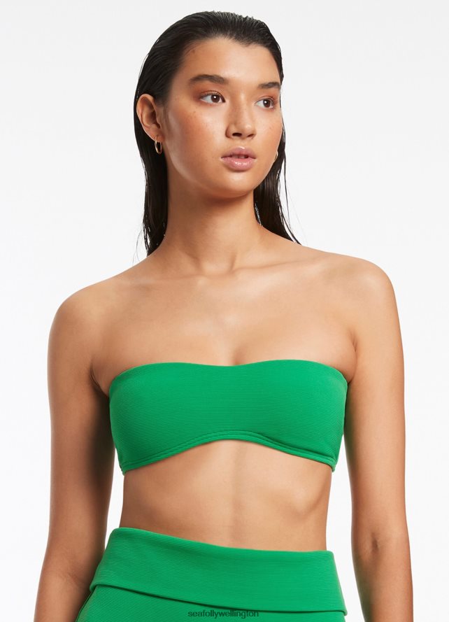 Seafolly Women Isla Rib Minimal Bandeau Bikini Top Swimwear Green LT08Z8381
