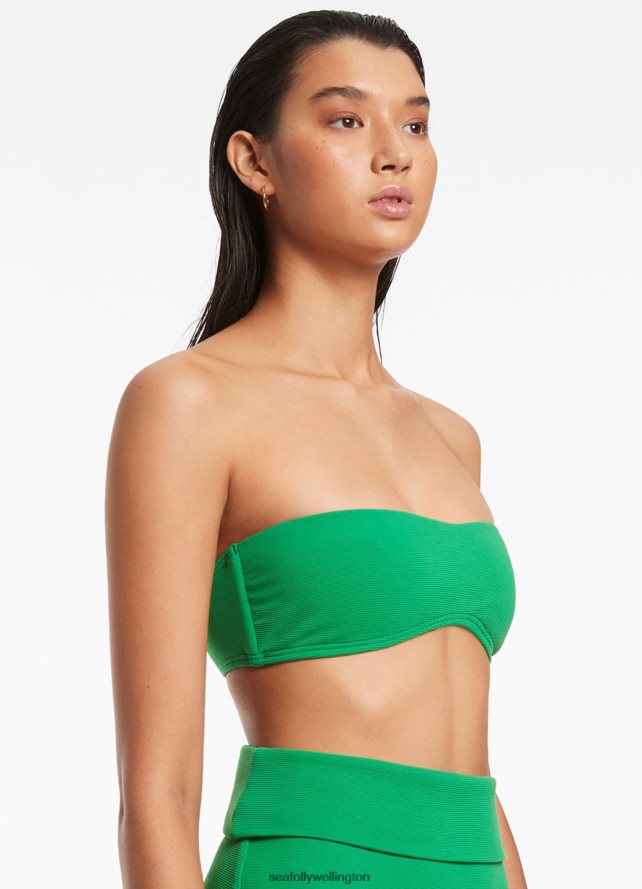 Seafolly Women Isla Rib Minimal Bandeau Bikini Top Swimwear Green LT08Z8381