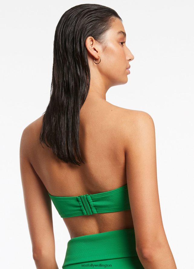 Seafolly Women Isla Rib Minimal Bandeau Bikini Top Swimwear Green LT08Z8381