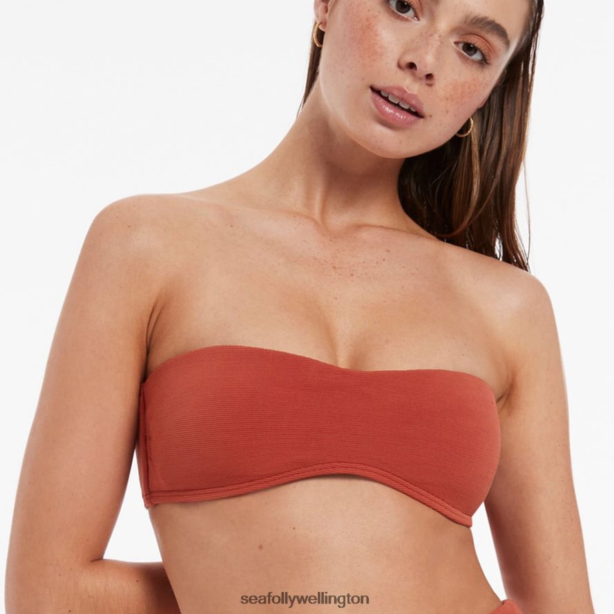 Seafolly Women Isla Rib Minimal Bandeau Bikini Top Swimwear Russet LT08Z8420