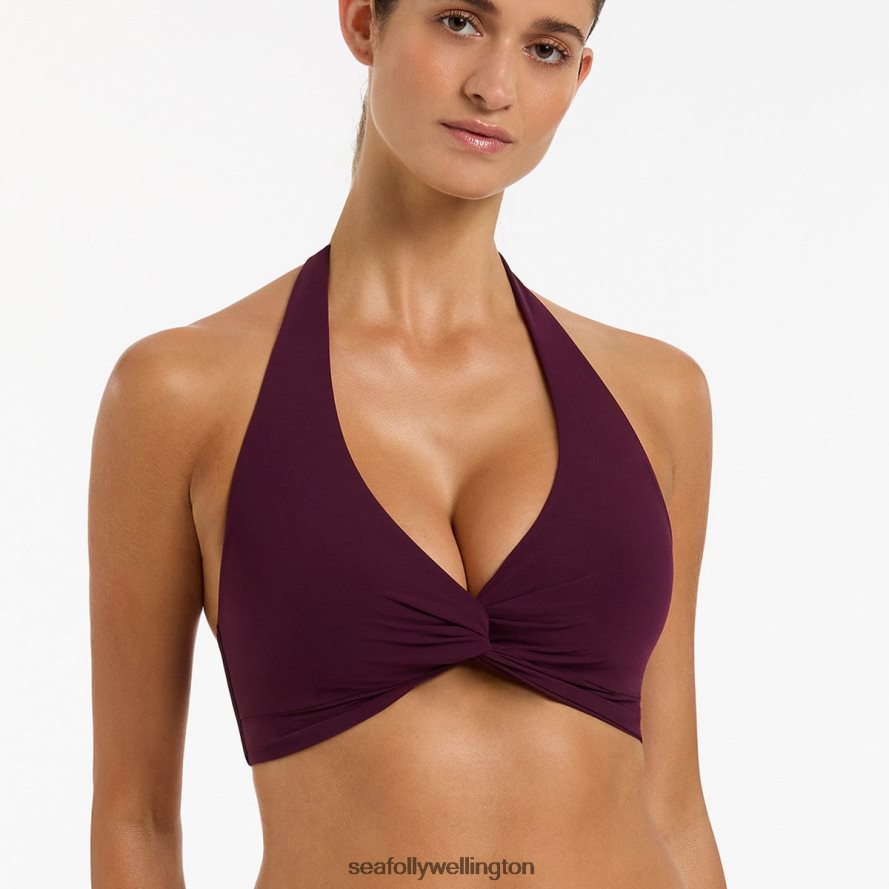 Seafolly Women Jetset D-Dd Twist Front Bikini Top Swimwear Port LT08Z8399