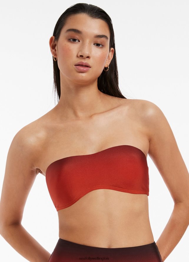 Seafolly Women Oia Sunset Minimal Bandeau Bikini Top Swimwear Burnt Orange LT08Z8448