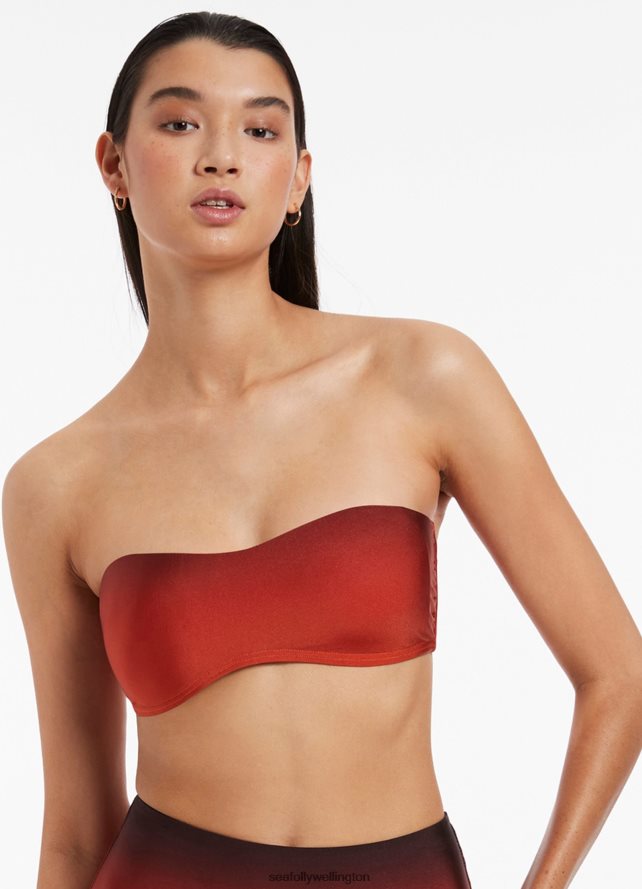 Seafolly Women Oia Sunset Minimal Bandeau Bikini Top Swimwear Burnt Orange LT08Z8448